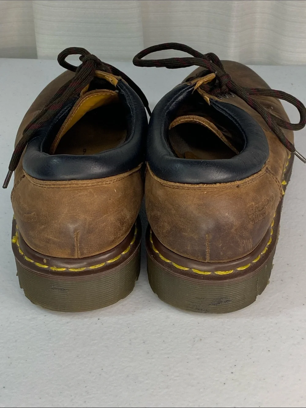 Dr. Martens Brown Leather Derby Shoes with Yellow Stitching